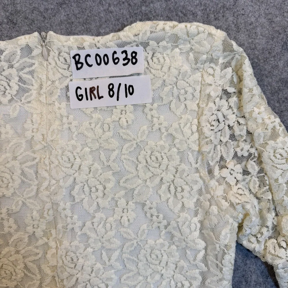 D. Liles Collection Floral Lace Dress 8/10 Ivory‎ Scalloped Hem Long Sleeve